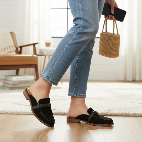 Lucky Brand Suede LEATHER Mule Loafers Slippers Sandal Shoes Size 9.5 M BLACK - Picture 14 of 14